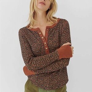 We the Free Free People Everest Leopard Print Henley Top Blouse